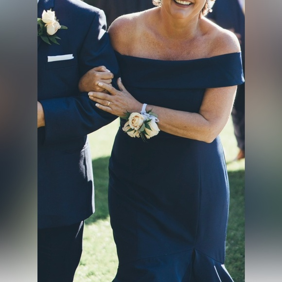 Adrianna Papell Dresses & Skirts - Adrianna Papell Navy Off-the-Shoulder Maxi Gown